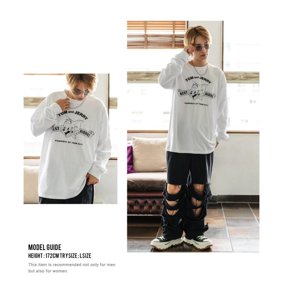長袖Tシャツ メンズ TOM&JERRY トムとジェリー プリント カットソー ロンT カートゥーン 大きめ アメカジ カジュアル スケーター ストリート 古着MIX | improves | 12