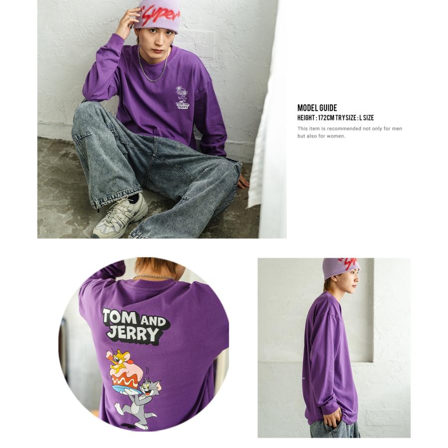 長袖Tシャツ メンズ TOM&JERRY トムとジェリー プリント ケーキ カットソー ロンT カートゥーン 大きめ アメカジ カジュアル スケーター ストリート 古着MIX | improves | 19