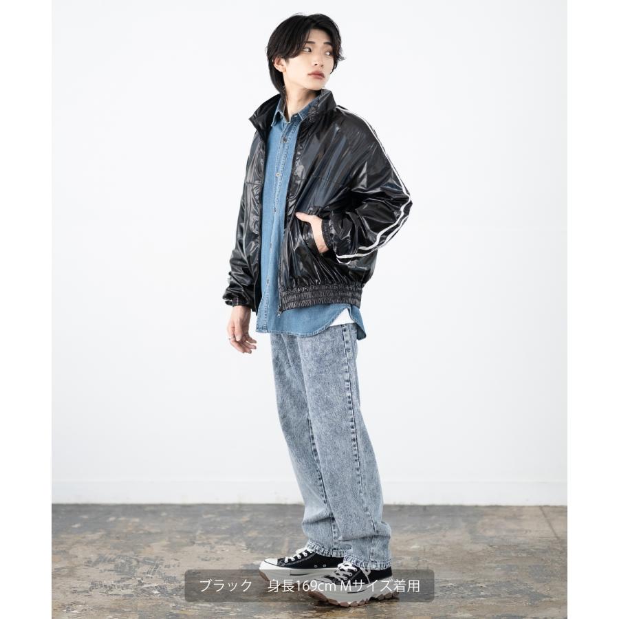 トラックジャケット メンズ シャイニー スタンドカラー ラインジャケット ブルゾン ウィンドブレーカー アウター スケーター ストリート 古着MIX 韓国 | improves | 18