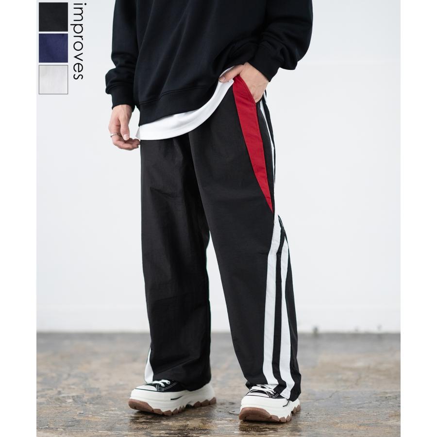ナイロンパンツ メンズ ラインパンツ ワイドパンツ イージーパンツ カジュアルパンツ ボトムス アメカジ カジュアル ストリート スケーター 韓国 | improves