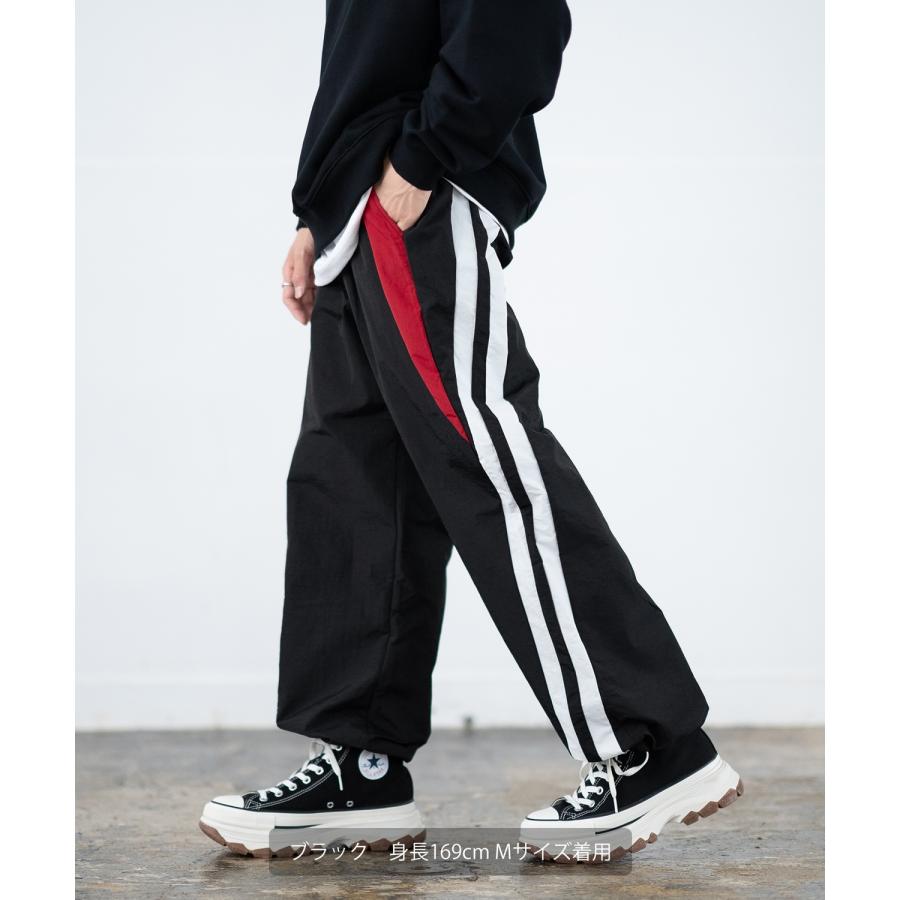 ナイロンパンツ メンズ ラインパンツ ワイドパンツ イージーパンツ カジュアルパンツ ボトムス アメカジ カジュアル ストリート スケーター 韓国 | improves | 05
