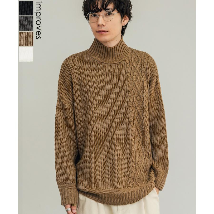 セーター メンズ ケーブル編み ボトルネックニット モックネック タートルネック 無地 アクリル  アメカジ カジュアル シンプル ストリート スケーター 韓国 | improves