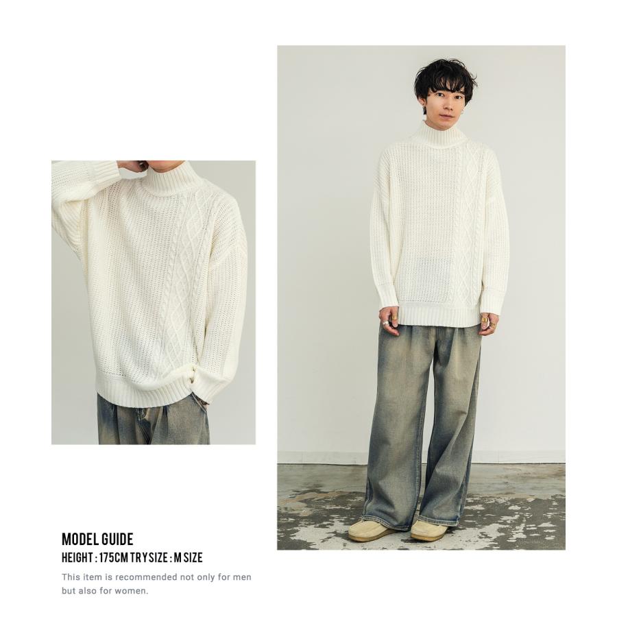 セーター メンズ ケーブル編み ボトルネックニット モックネック タートルネック 無地 アクリル  アメカジ カジュアル シンプル ストリート スケーター 韓国 | improves | 15
