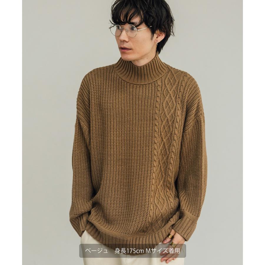 セーター メンズ ケーブル編み ボトルネックニット モックネック タートルネック 無地 アクリル  アメカジ カジュアル シンプル ストリート スケーター 韓国 | improves | 05