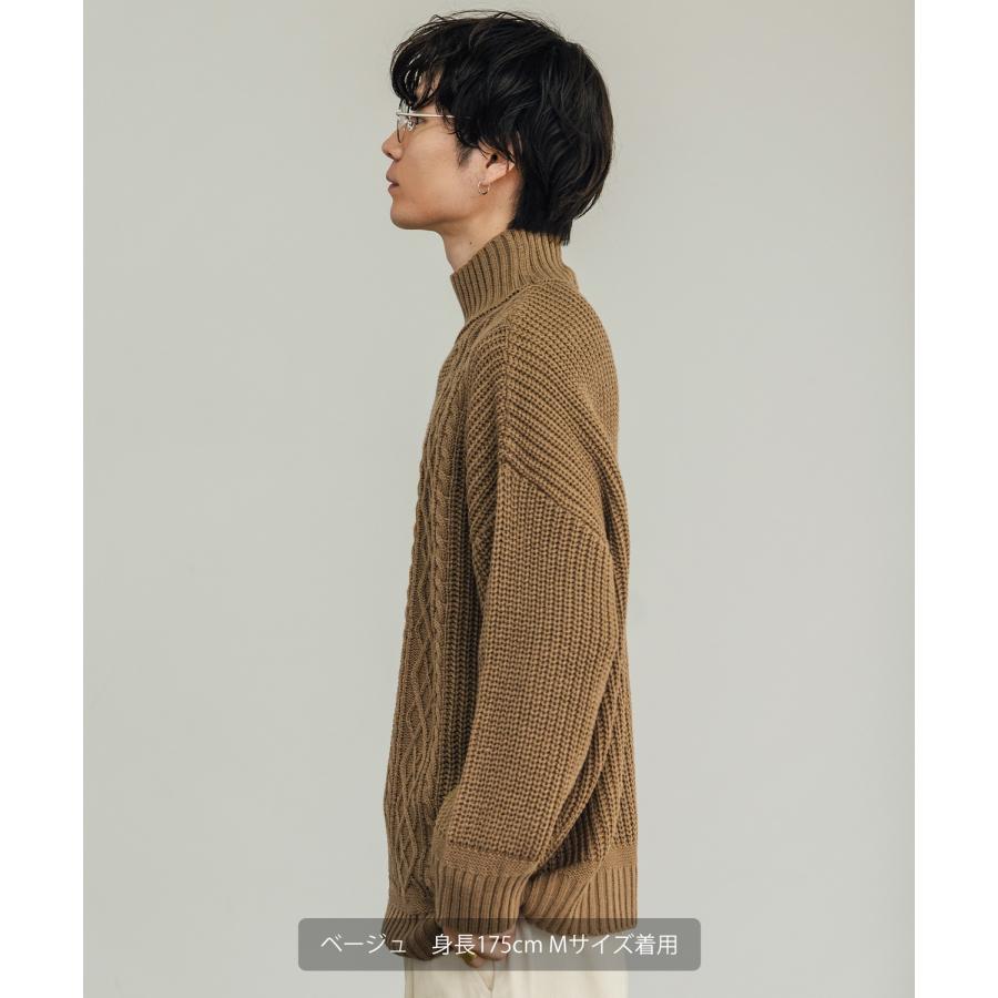 セーター メンズ ケーブル編み ボトルネックニット モックネック タートルネック 無地 アクリル  アメカジ カジュアル シンプル ストリート スケーター 韓国 | improves | 06