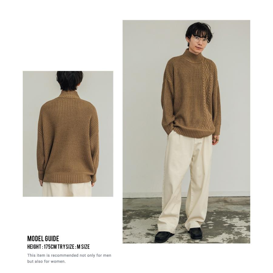 セーター メンズ ケーブル編み ボトルネックニット モックネック タートルネック 無地 アクリル  アメカジ カジュアル シンプル ストリート スケーター 韓国 | improves | 07