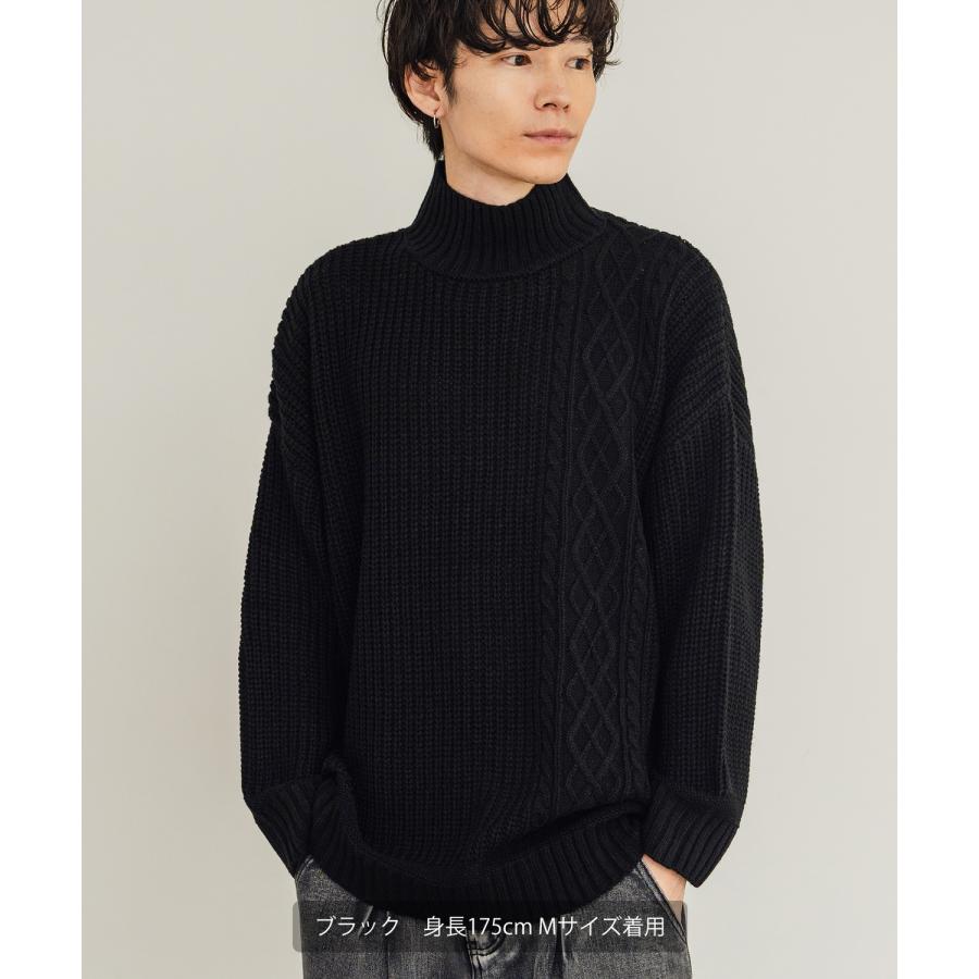 セーター メンズ ケーブル編み ボトルネックニット モックネック タートルネック 無地 アクリル  アメカジ カジュアル シンプル ストリート スケーター 韓国 | improves | 08
