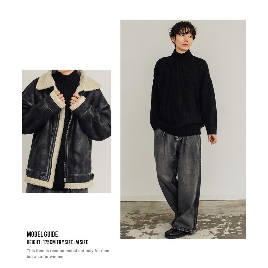 セーター メンズ ケーブル編み ボトルネックニット モックネック タートルネック 無地 アクリル  アメカジ カジュアル シンプル ストリート スケーター 韓国 | improves | 11