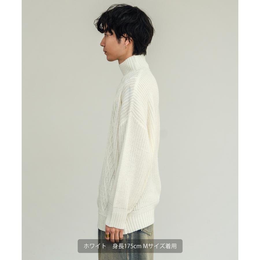 セーター メンズ ケーブル編み ボトルネックニット モックネック タートルネック 無地 アクリル  アメカジ カジュアル シンプル ストリート スケーター 韓国 | improves | 13