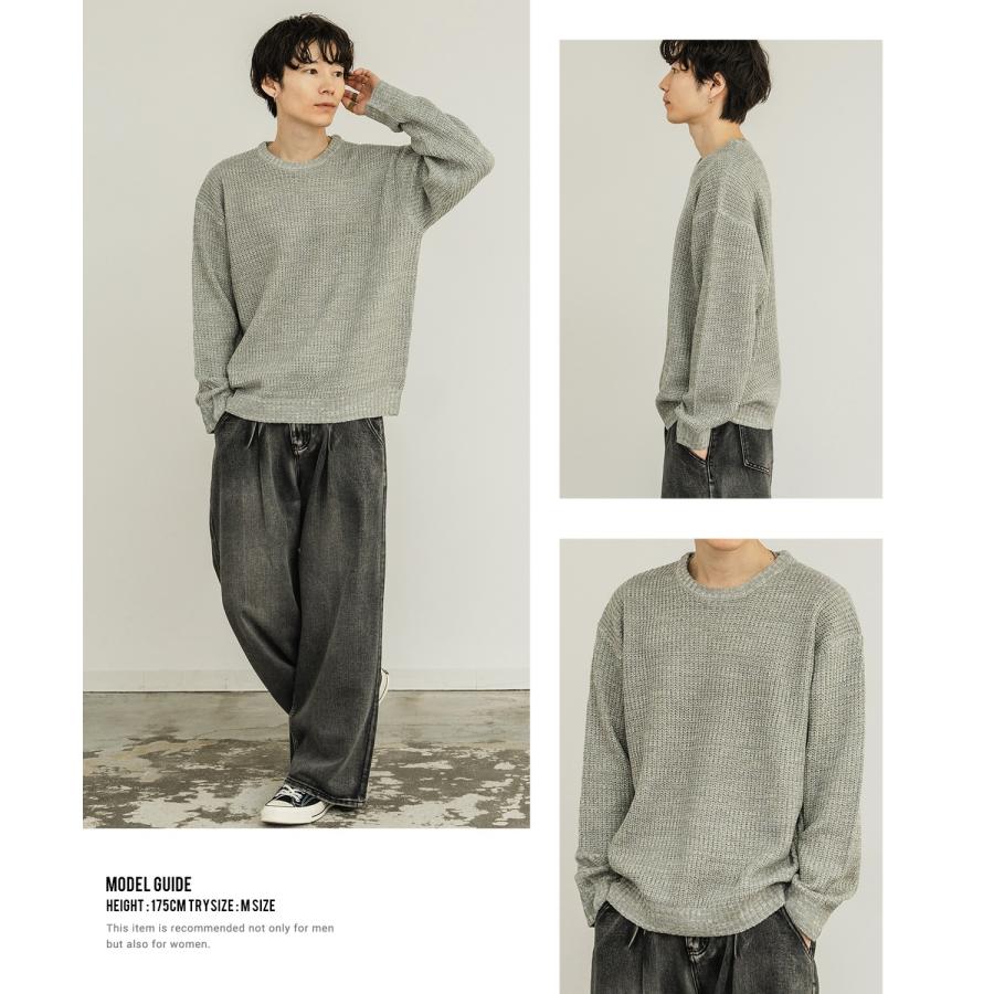 セーター メンズ 畦編み クルーネックニット 無地 アクリル ゆったり 大きいサイズ アメカジ カジュアル シンプル ストリート スケーター 韓国 | improves | 18
