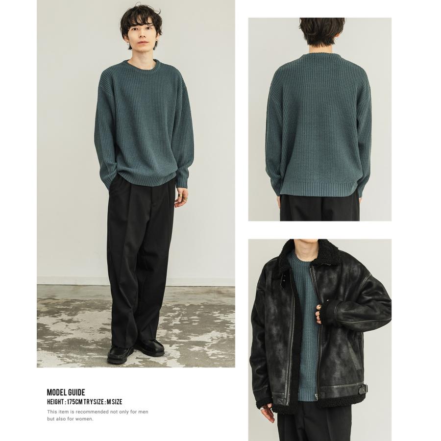 セーター メンズ 畦編み クルーネックニット 無地 アクリル ゆったり 大きいサイズ アメカジ カジュアル シンプル ストリート スケーター 韓国 | improves | 21