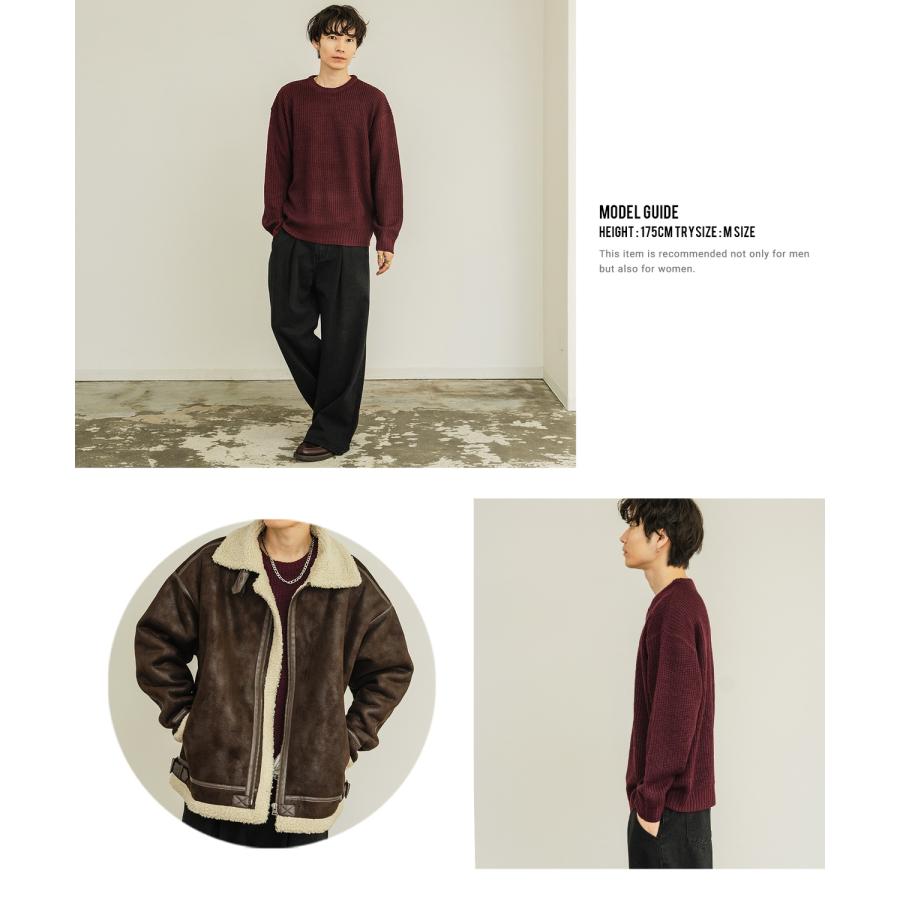 セーター メンズ 畦編み クルーネックニット 無地 アクリル ゆったり 大きいサイズ アメカジ カジュアル シンプル ストリート スケーター 韓国 | improves | 24