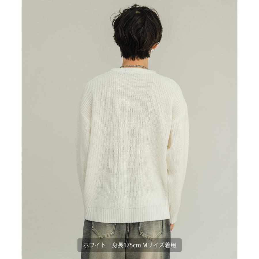 セーター メンズ 畦編み クルーネックニット 無地 アクリル ゆったり 大きいサイズ アメカジ カジュアル シンプル ストリート スケーター 韓国 | improves | 11