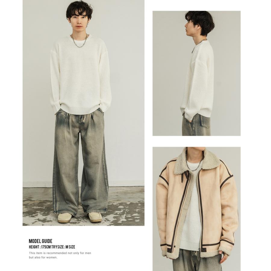 セーター メンズ 畦編み クルーネックニット 無地 アクリル ゆったり 大きいサイズ アメカジ カジュアル シンプル ストリート スケーター 韓国 | improves | 12