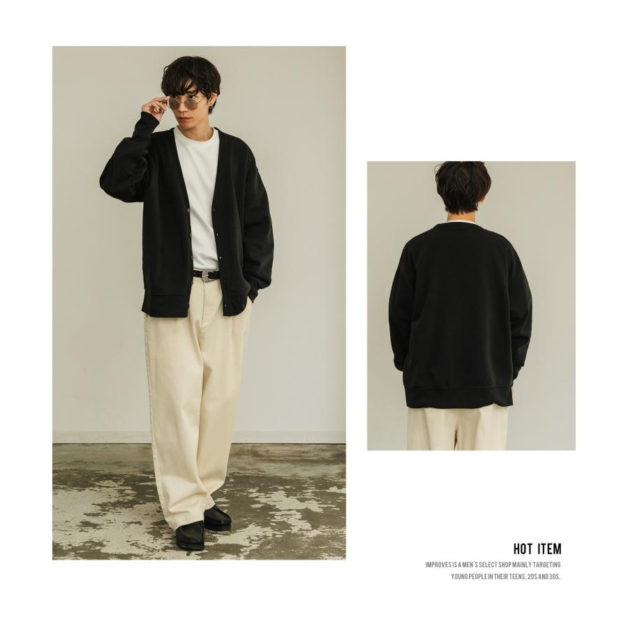 カーディガン メンズ 裏起毛 コットンタッチ Vネックカーディガン カジュアル シンプル ベーシック ノームコア 大人カジュアル ブラック チャコール ベージュ | improves | 16