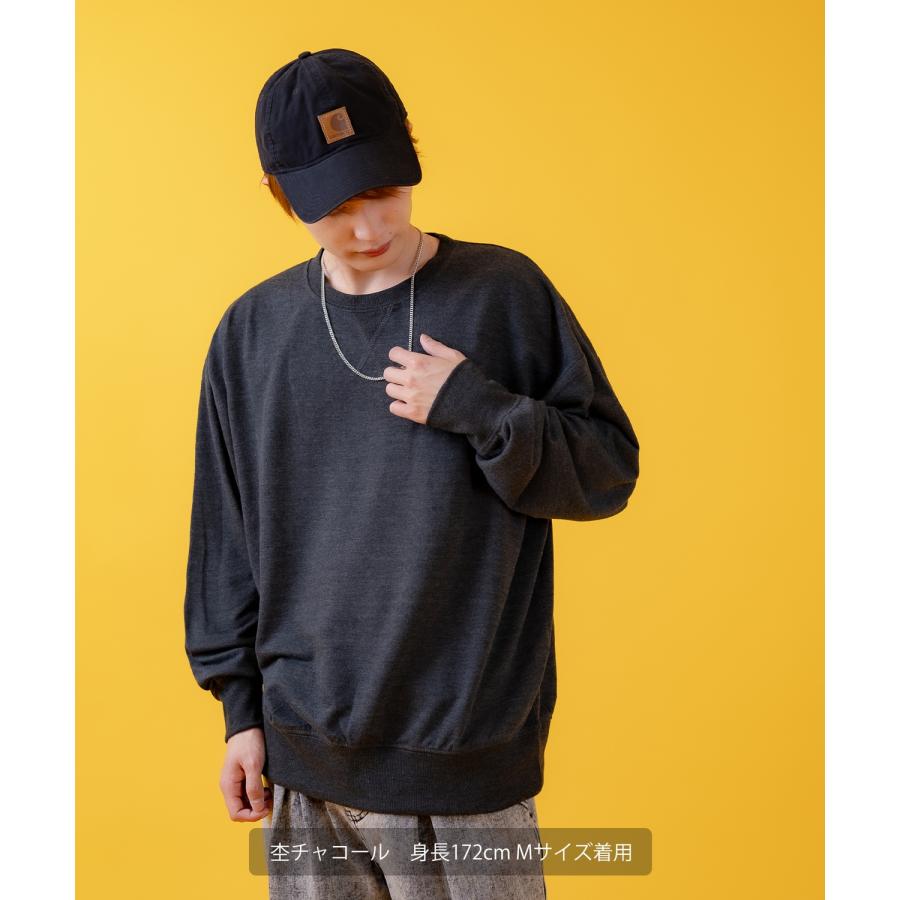 トレーナー メンズ ライトスウェット クルーネック スウェットシャツ 部屋着 シンプル カジュアル アメカジ ストリート スケーター ブラック チャコール グレー | improves | 15