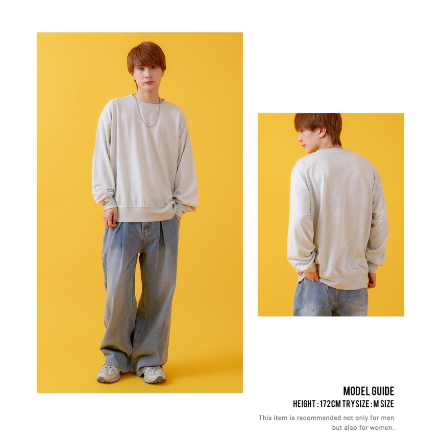 トレーナー メンズ ライトスウェット クルーネック スウェットシャツ 部屋着 シンプル カジュアル アメカジ ストリート スケーター ブラック チャコール グレー | improves | 08