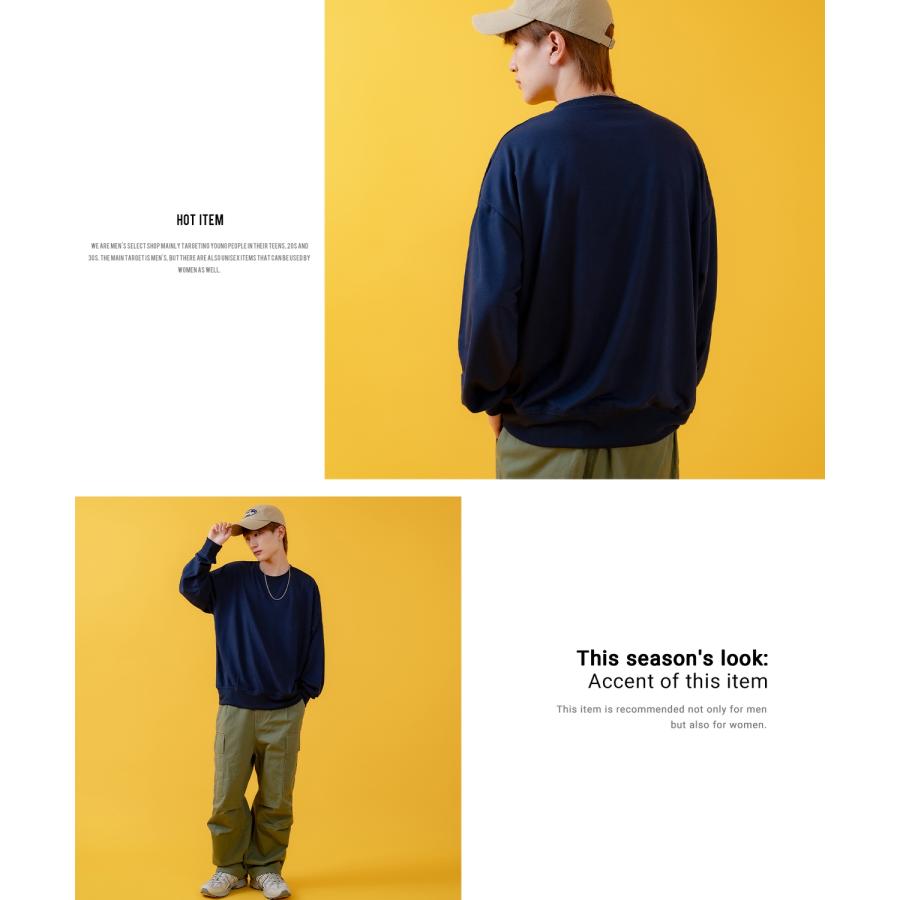 トレーナー メンズ ライトスウェット クルーネック スウェットシャツ 部屋着 シンプル カジュアル アメカジ ストリート スケーター ブラック チャコール グレー | improves | 13