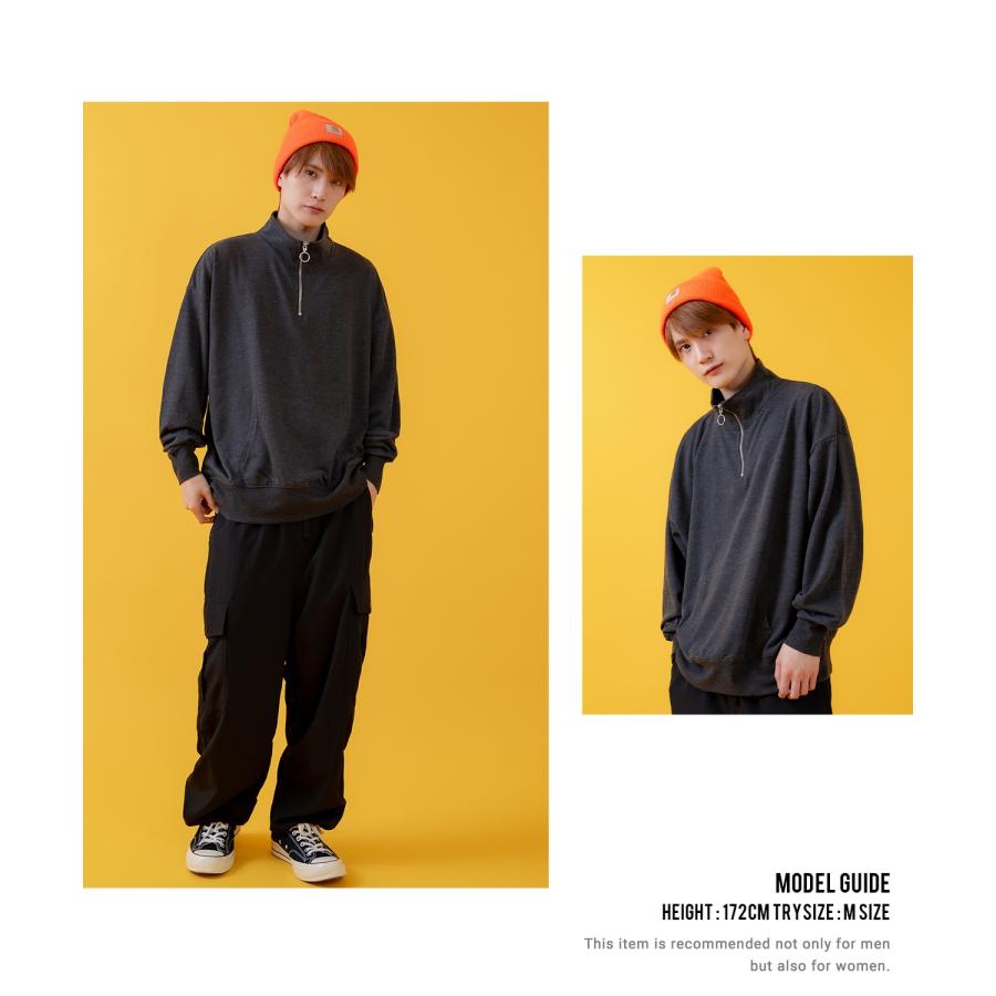 トレーナー メンズ ライトスウェット ハーフジップ スウェットシャツ 部屋着 シンプル カジュアル アメカジ ストリート スケーター ブラック チャコール グレー | improves | 18
