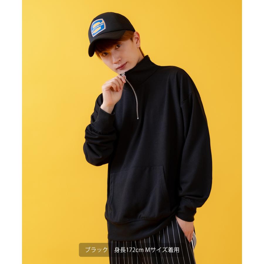 トレーナー メンズ ライトスウェット ハーフジップ スウェットシャツ 部屋着 シンプル カジュアル アメカジ ストリート スケーター ブラック チャコール グレー | improves | 19