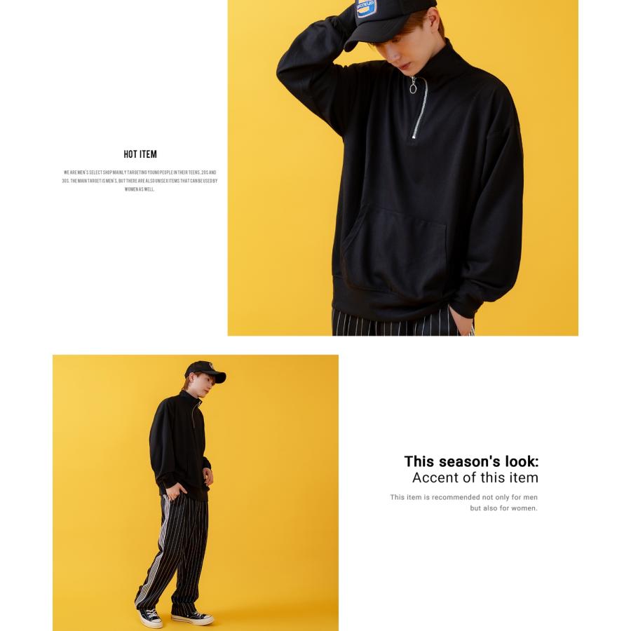 トレーナー メンズ ライトスウェット ハーフジップ スウェットシャツ 部屋着 シンプル カジュアル アメカジ ストリート スケーター ブラック チャコール グレー | improves | 21