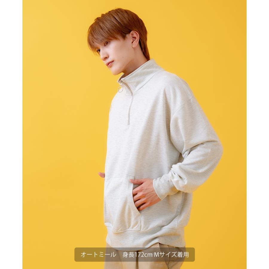 トレーナー メンズ ライトスウェット ハーフジップ スウェットシャツ 部屋着 シンプル カジュアル アメカジ ストリート スケーター ブラック チャコール グレー | improves | 07