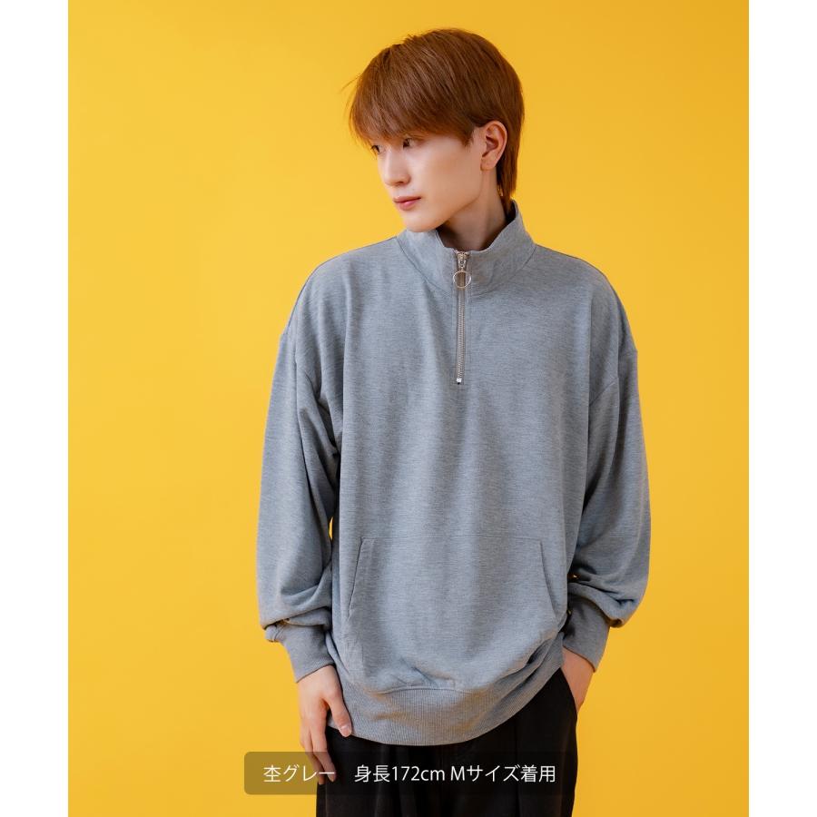 トレーナー メンズ ライトスウェット ハーフジップ スウェットシャツ 部屋着 シンプル カジュアル アメカジ ストリート スケーター ブラック チャコール グレー | improves | 11