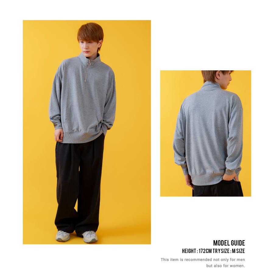 トレーナー メンズ ライトスウェット ハーフジップ スウェットシャツ 部屋着 シンプル カジュアル アメカジ ストリート スケーター ブラック チャコール グレー | improves | 12