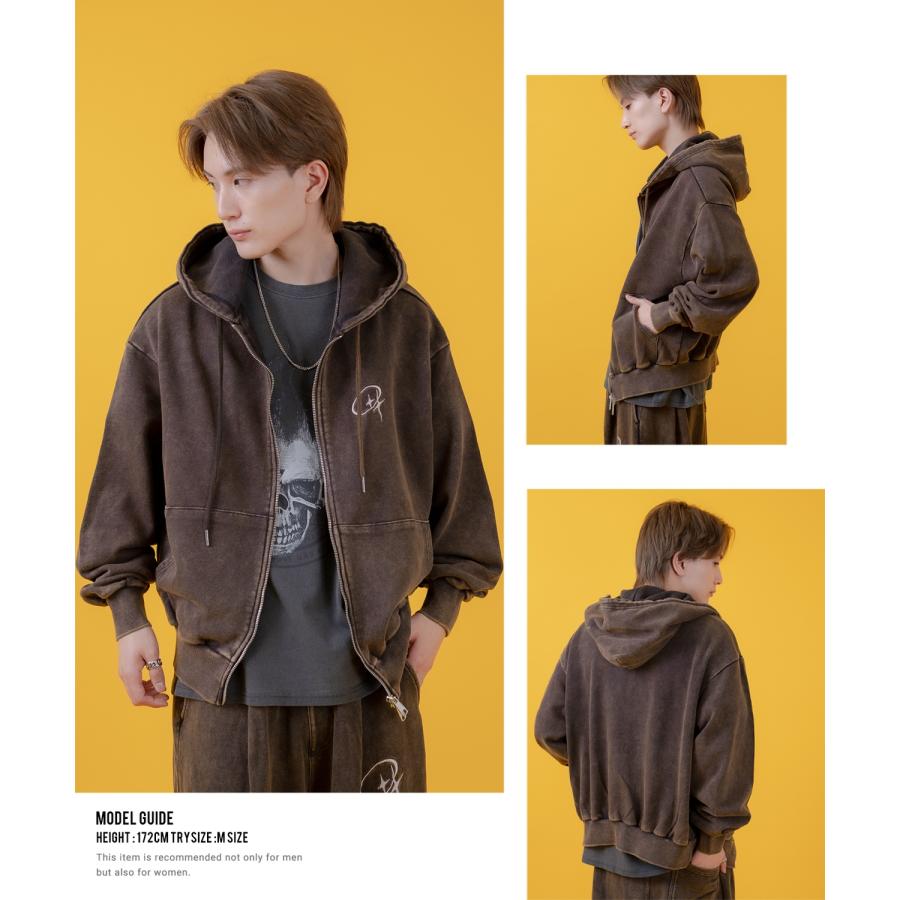 パーカー メンズ レディース グランジ加工 裏毛 ジップパーカー スウェット セットアップ アメカジ カジュアル スケーター ストリート 古着MIX 韓国 | improves | 17