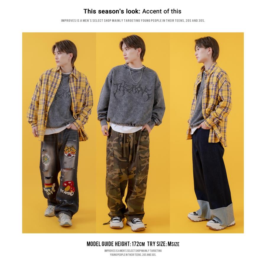 トレーナー メンズ レディース グランジ加工 裏毛 クルーネック スウェット セットアップ アメカジ カジュアル スケーター ストリート 古着MIX 韓国ファッション | improves | 08