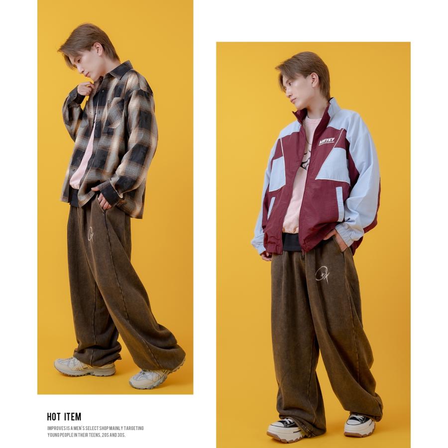 スウェットパンツ メンズ レディース グランジ加工 裏毛 タックパンツ ワイドパンツ アメカジ カジュアル スケーター ストリート 古着MIX 韓国 | improves | 16