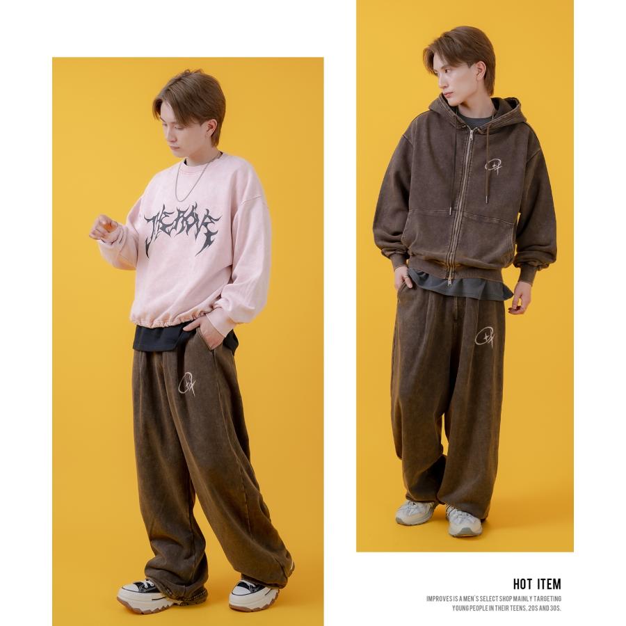 スウェットパンツ メンズ レディース グランジ加工 裏毛 タックパンツ ワイドパンツ アメカジ カジュアル スケーター ストリート 古着MIX 韓国 | improves | 17
