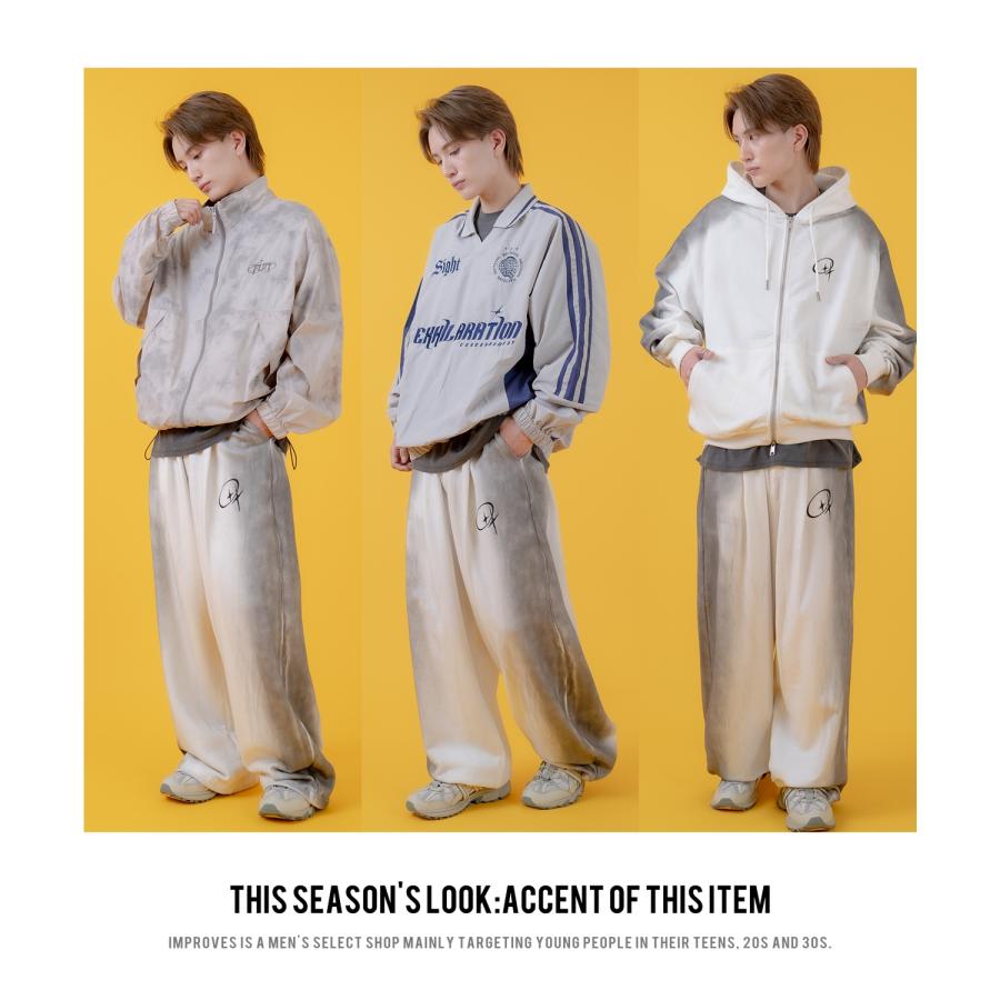 スウェットパンツ メンズ レディース グランジ加工 裏毛 タックパンツ ワイドパンツ アメカジ カジュアル スケーター ストリート 古着MIX 韓国 | improves | 07