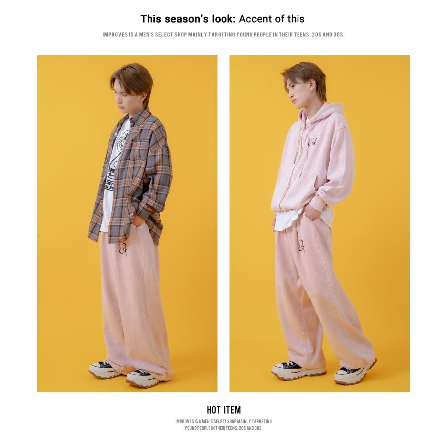 スウェットパンツ メンズ レディース グランジ加工 裏毛 タックパンツ ワイドパンツ アメカジ カジュアル スケーター ストリート 古着MIX 韓国 | improves | 10