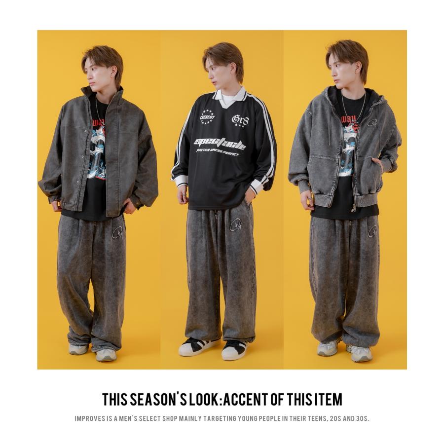 スウェットパンツ メンズ レディース グランジ加工 裏毛 タックパンツ ワイドパンツ アメカジ カジュアル スケーター ストリート 古着MIX 韓国 | improves | 13
