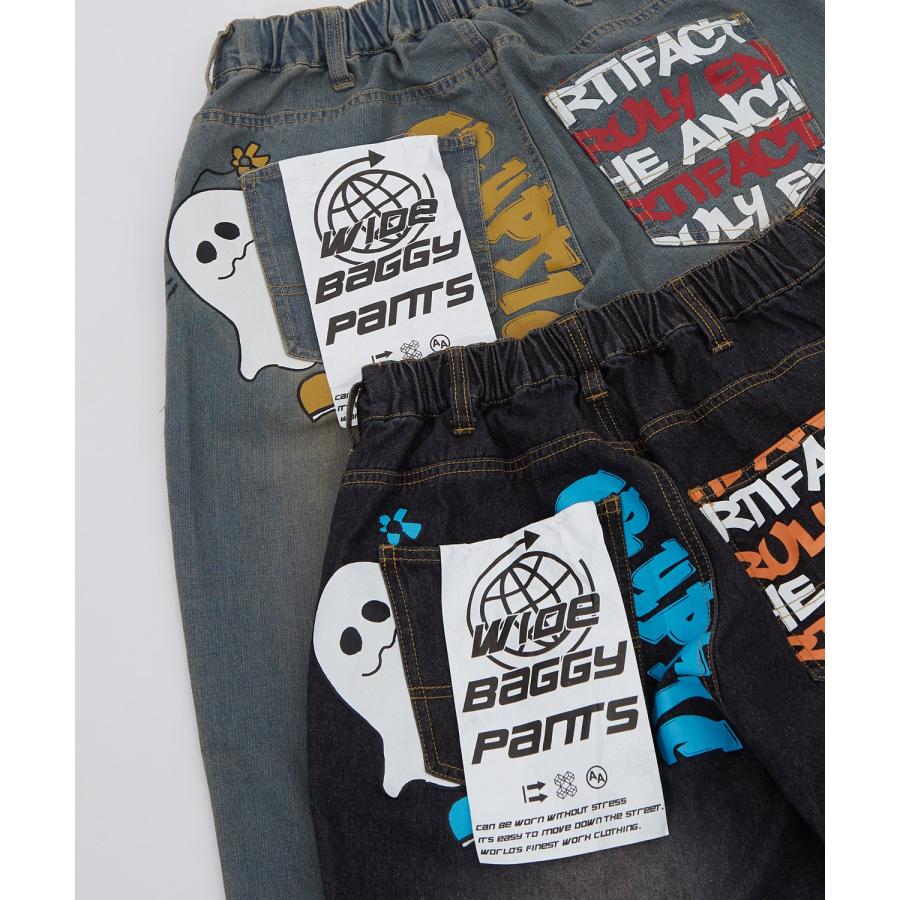 デニムパンツ メンズ レディース プリント使いロールアップデニム パンツワイドパンツ アメカジ カジュアル スケーター ストリート 古着MIX 韓国 | improves | 16