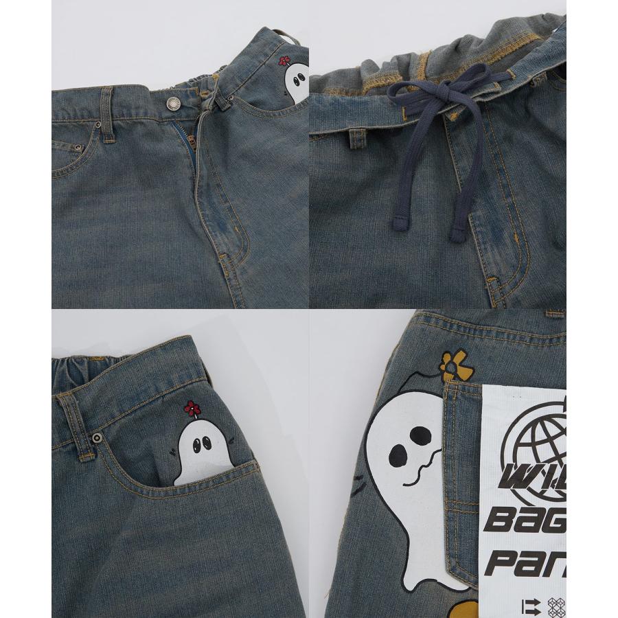 デニムパンツ メンズ レディース プリント使いロールアップデニム パンツワイドパンツ アメカジ カジュアル スケーター ストリート 古着MIX 韓国 | improves | 18