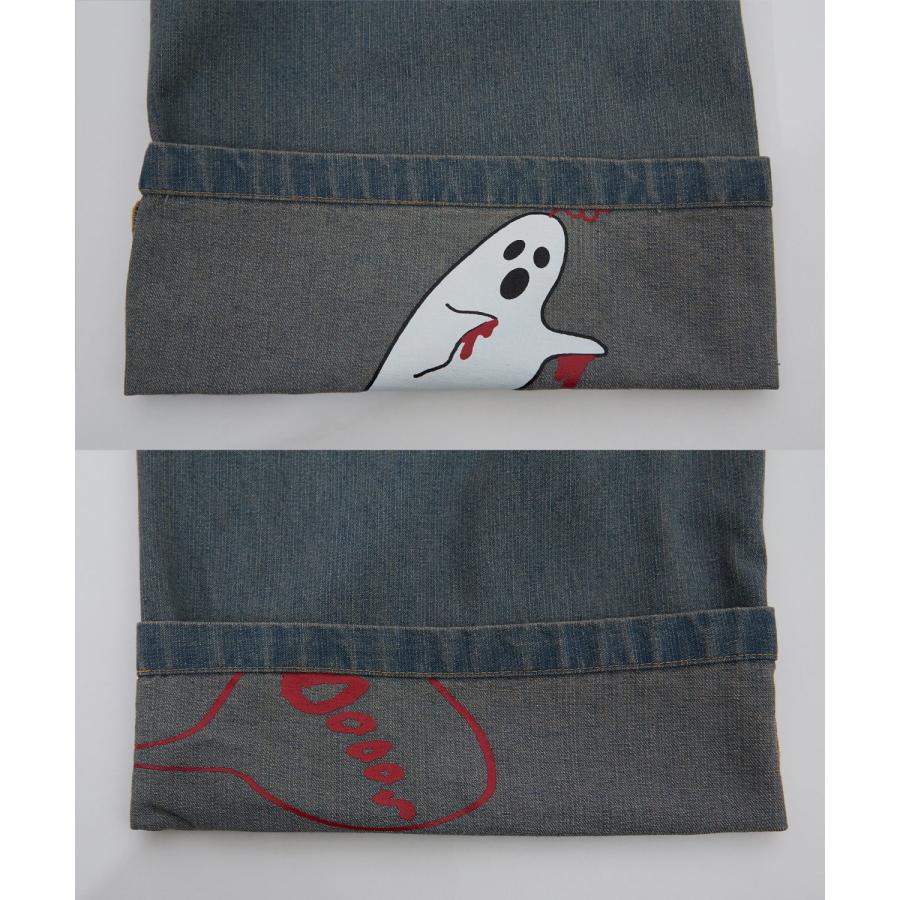 デニムパンツ メンズ レディース プリント使いロールアップデニム パンツワイドパンツ アメカジ カジュアル スケーター ストリート 古着MIX 韓国 | improves | 19