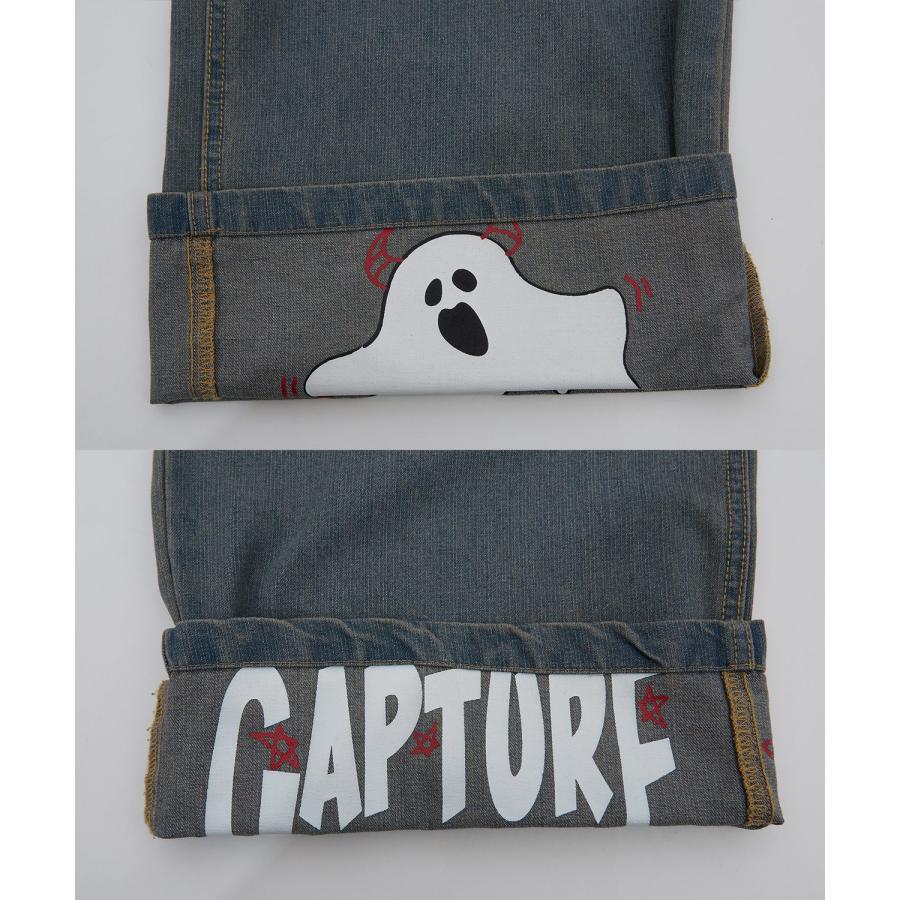 デニムパンツ メンズ レディース プリント使いロールアップデニム パンツワイドパンツ アメカジ カジュアル スケーター ストリート 古着MIX 韓国 | improves | 20