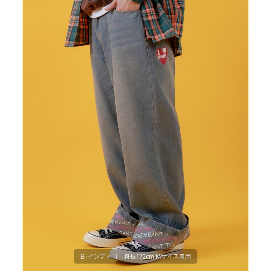 デニムパンツ メンズ レディース プリント使いロールアップデニム パンツワイドパンツ アメカジ カジュアル スケーター ストリート 古着MIX 韓国 | improves | 11