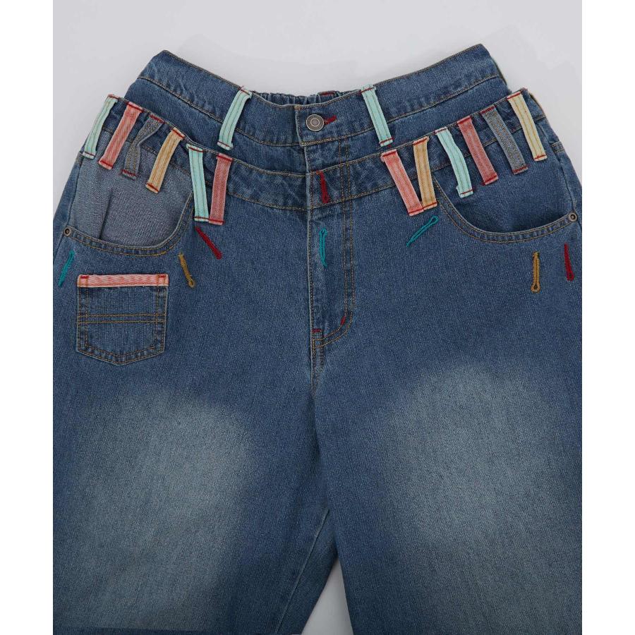 デニムパンツ メンズ アメカジ カジュアル  ダブルウエス ト デザインパンツ バギーパンツ ワイドパンツ スケーター ストリート 古着MIX 韓国 | improves | 12