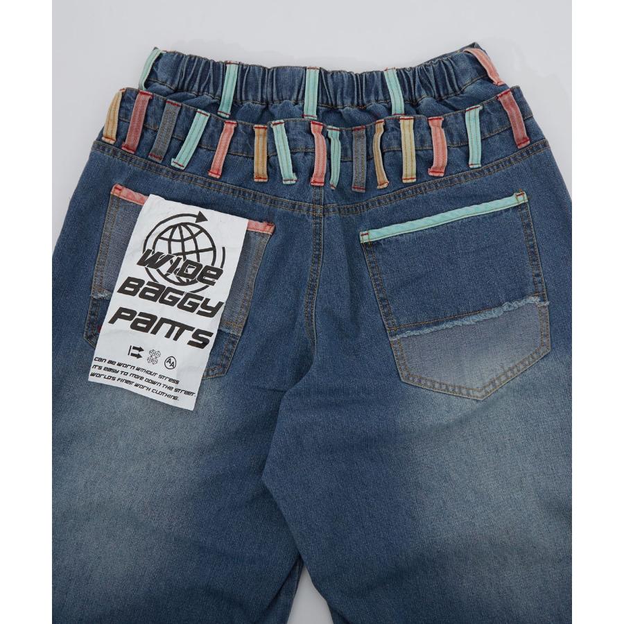 デニムパンツ メンズ アメカジ カジュアル  ダブルウエス ト デザインパンツ バギーパンツ ワイドパンツ スケーター ストリート 古着MIX 韓国 | improves | 13