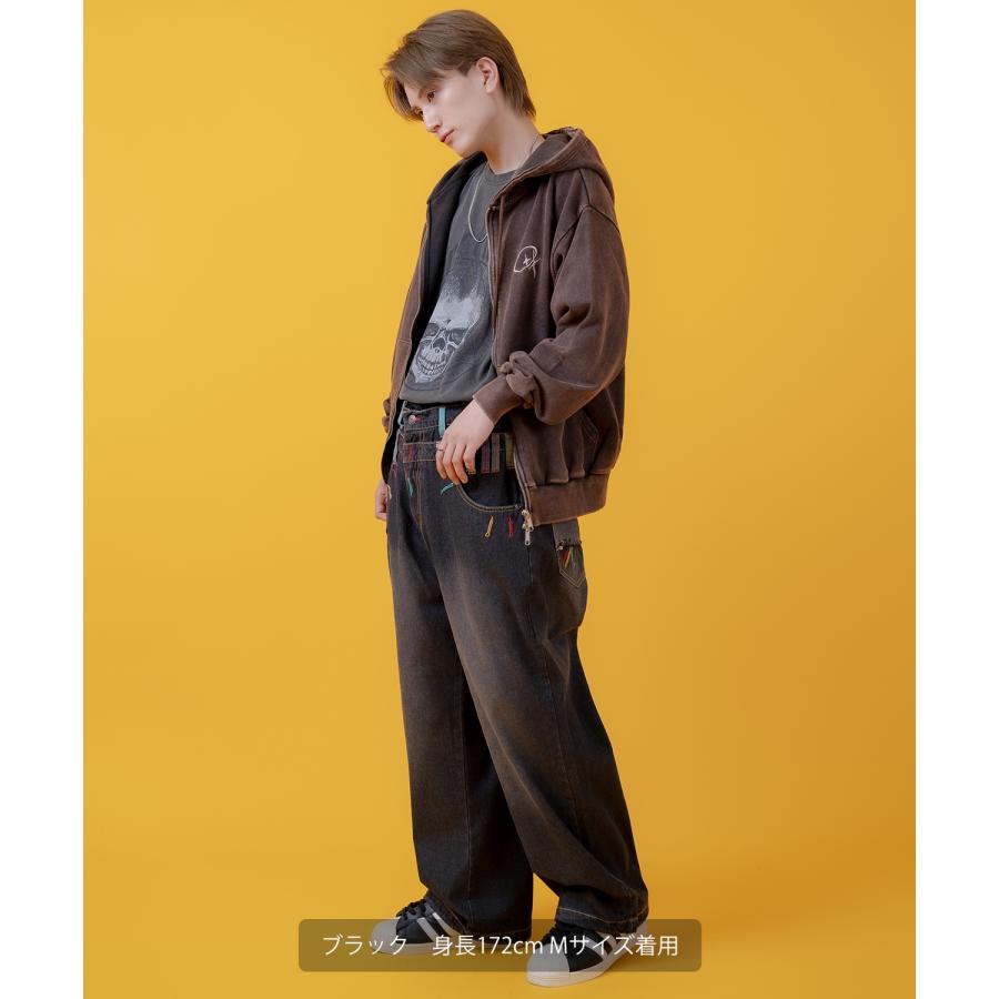 デニムパンツ メンズ アメカジ カジュアル  ダブルウエス ト デザインパンツ バギーパンツ ワイドパンツ スケーター ストリート 古着MIX 韓国 | improves | 06