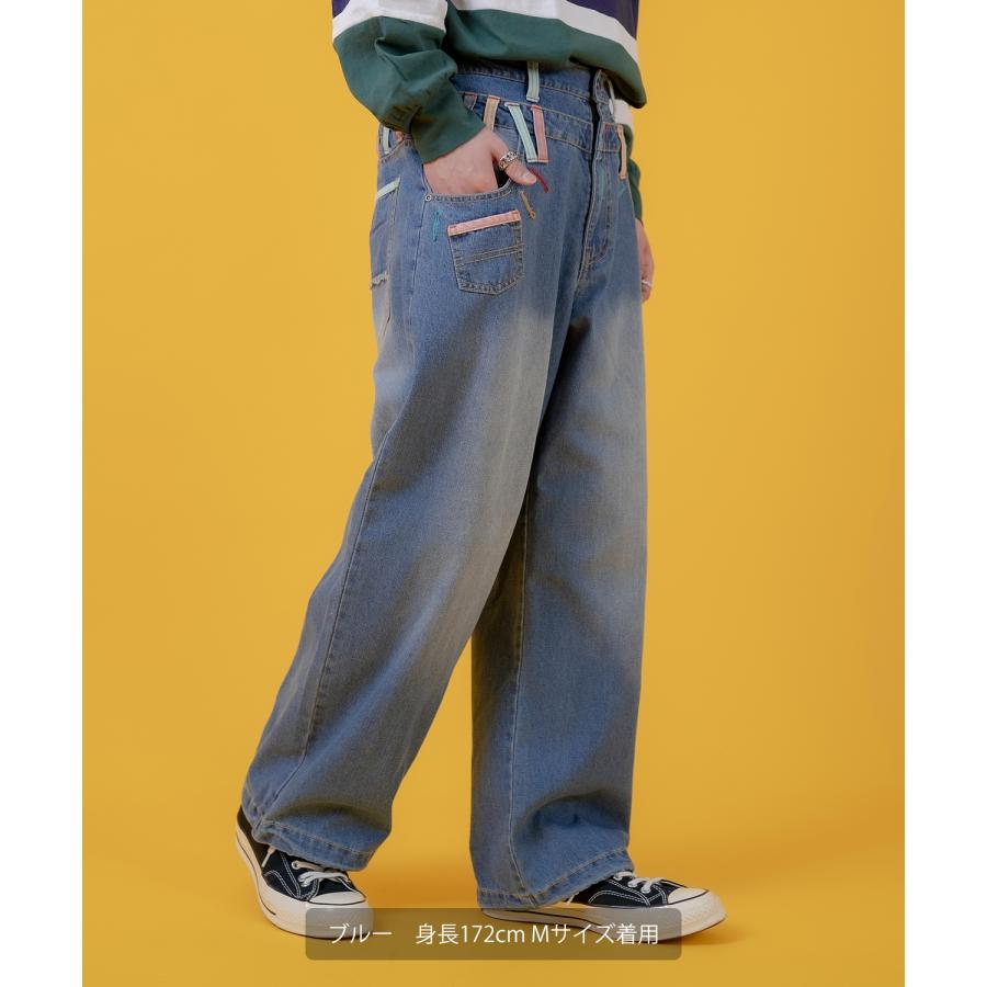 デニムパンツ メンズ アメカジ カジュアル  ダブルウエス ト デザインパンツ バギーパンツ ワイドパンツ スケーター ストリート 古着MIX 韓国 | improves | 08
