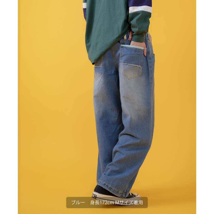 デニムパンツ メンズ アメカジ カジュアル  ダブルウエス ト デザインパンツ バギーパンツ ワイドパンツ スケーター ストリート 古着MIX 韓国 | improves | 09