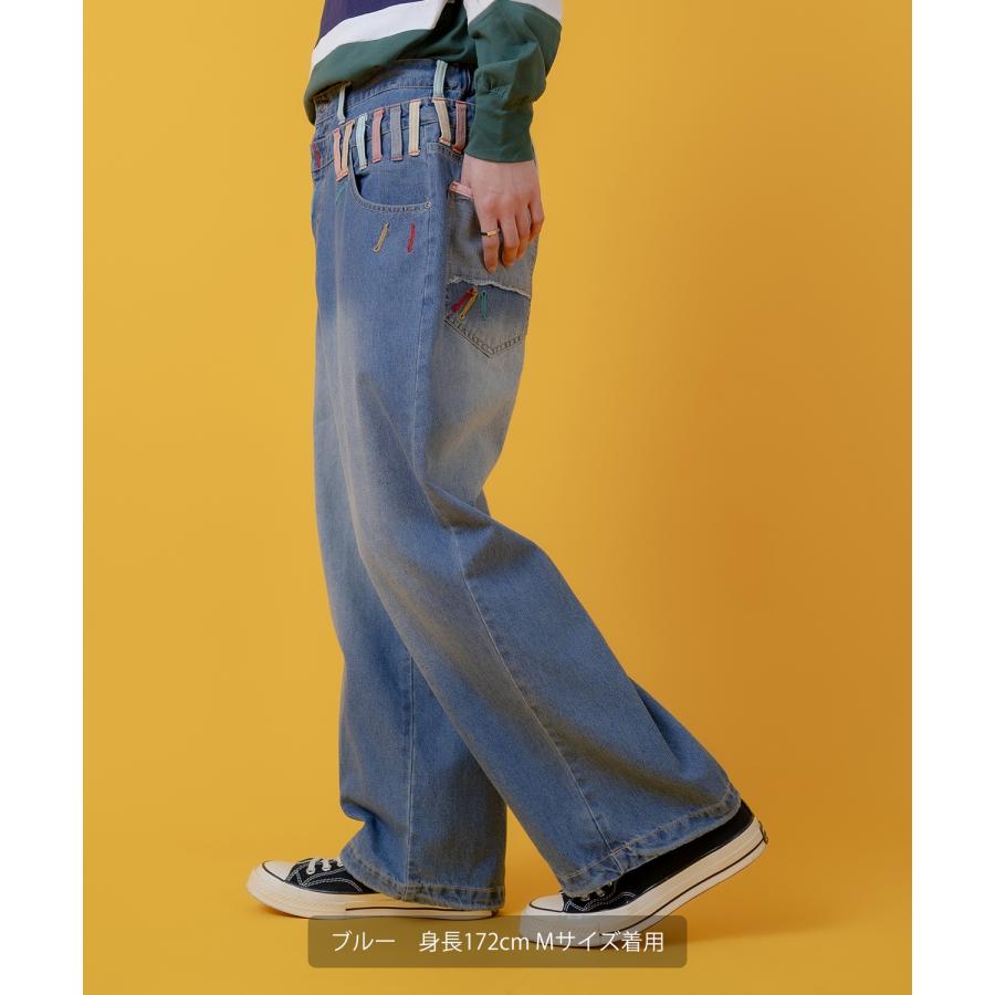 デニムパンツ メンズ アメカジ カジュアル  ダブルウエス ト デザインパンツ バギーパンツ ワイドパンツ スケーター ストリート 古着MIX 韓国 | improves | 10