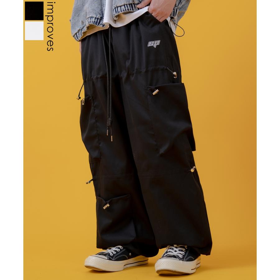 カーゴパンツ メンズ コード使い デザインパンツ ワイドパンツ ミリタリーパンツ ワークパンツ アメカジ カジュアル スケーター ストリート 古着MIX 韓国 | improves