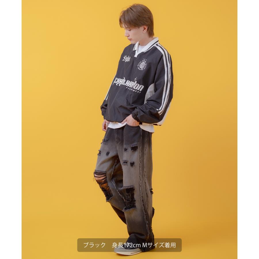 デニムパンツ メンズ レディース グランジ加工 グラデーション フリンジパンツ ワイドパンツ アメカジ カジュアル スケーター ストリート 古着MIX 韓国 | improves | 15