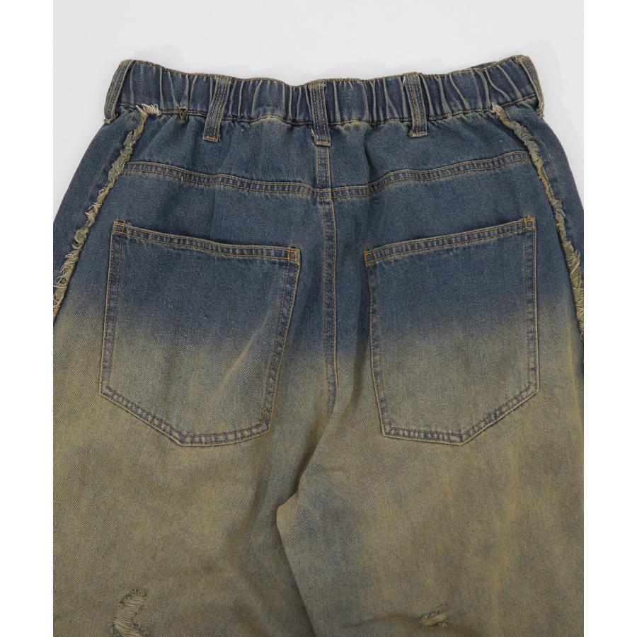 デニムパンツ メンズ レディース グランジ加工 グラデーション フリンジパンツ ワイドパンツ アメカジ カジュアル スケーター ストリート 古着MIX 韓国 | improves | 18