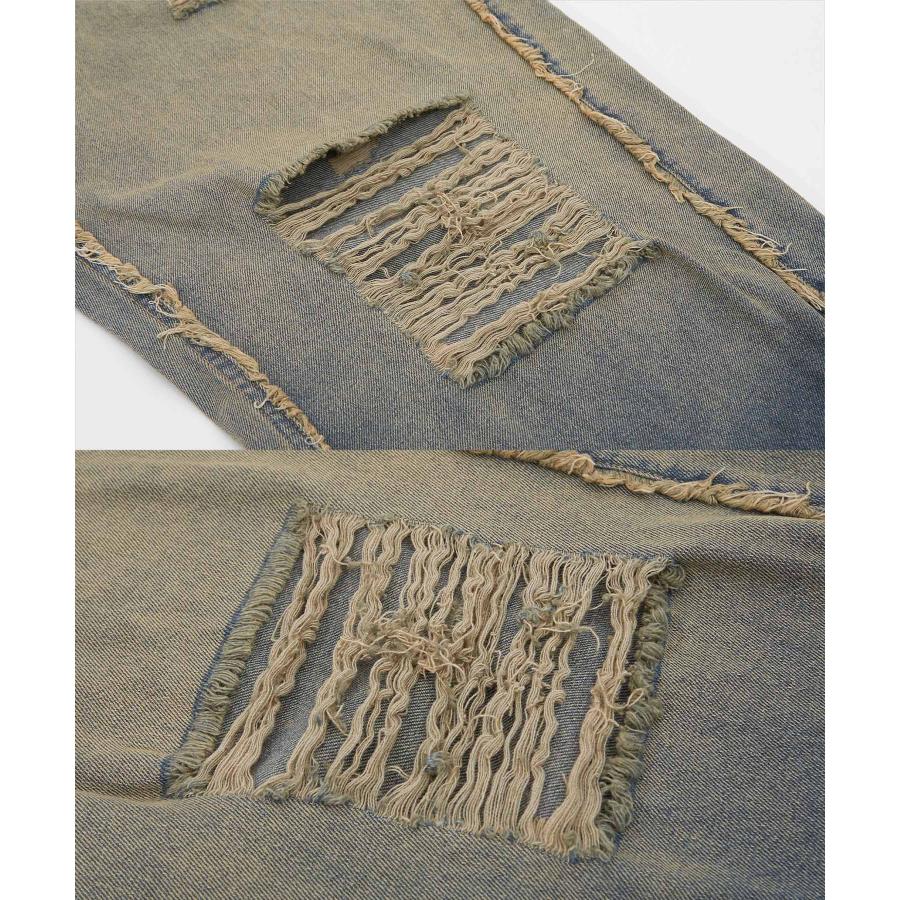 デニムパンツ メンズ レディース グランジ加工 グラデーション フリンジパンツ ワイドパンツ アメカジ カジュアル スケーター ストリート 古着MIX 韓国 | improves | 20